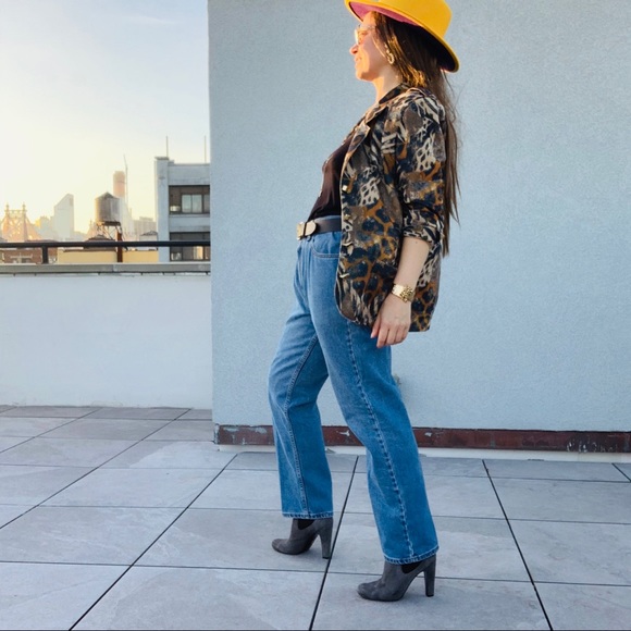 Vintage Jordana Jungle Animal Print Gold Buttons Fax Fur Blazer - Picture 9 of 16